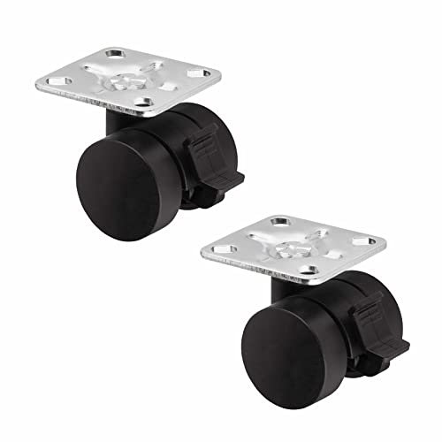 Sotech 2er Set Möbelrolle AACHEN mit Montageplatte und Bremse (Ø 35 mm, 40 Kg Tragfähigkeit pro Rolle, 360 Grad drehbar, schwarz) Transportrollen Rollen leise und bodenschonend