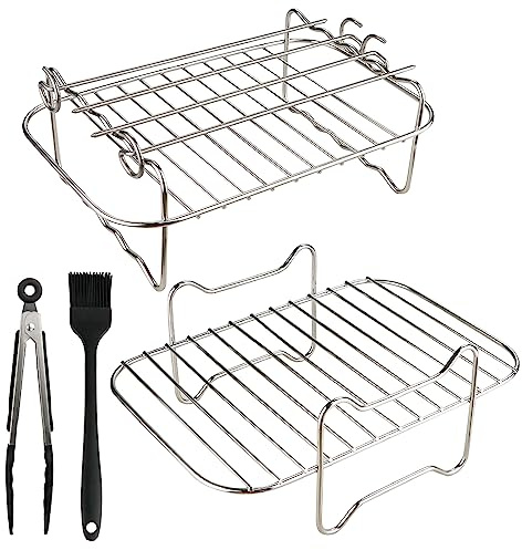 Air Fryer Rack, 2Pcs Air Fryer Racks Compatible for Ninja Dual Zone Air Fryer, Air Fryer Accessories 8Pcs Set - 2 Fryer Rack with 4 Skewers, Kitchen Tongs & Pastry Brush