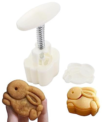 Vctitil Rabbit Mooncake Press Mould Hand-Pressure Mooncake Molds Cookie Stamps Mid-Autumn Moon Cake Mould Pastry Tool(50g)