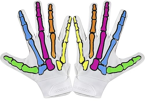 Glorious Traders Youth Football Gloves American Wide Receiver Football Gloves for Adult Men Women & Boys with Super Sticky Silicone Grip Palms Ultimate Performance Booster (White, Adult X-Large)
