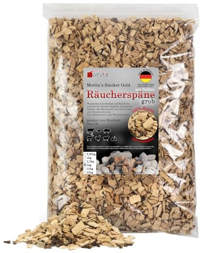 Moritz Copeaux de fumage à froid de poisson, viande, saucisse, fromage, légumes, 5 kg de copeaux de girofle, 6 à 12 mm d'épaisseur, pour barbecue, barbecue, farine de fumage