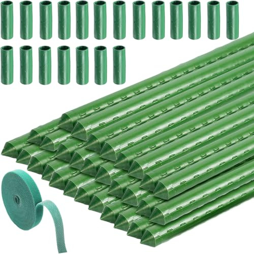 30 x växtstavar, växtstöd, plastbelagt stålrör, rostfri växtstång, växtstav med 20 kontakter och 1 växtbindemedel för att stödja grönsaker och blommor, längd 40 cm Ø 11 mm