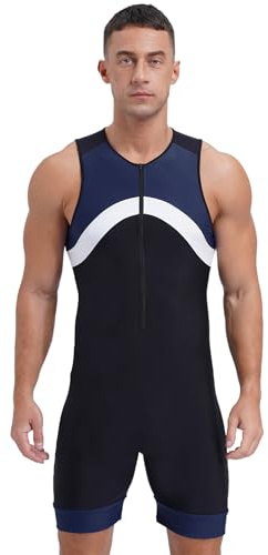 YiZYiF Mens One-piece Swimsuit Contrast Color Sleeveless Zipper Bodysuit Rash Guard Zipper Swimming Bodysuit