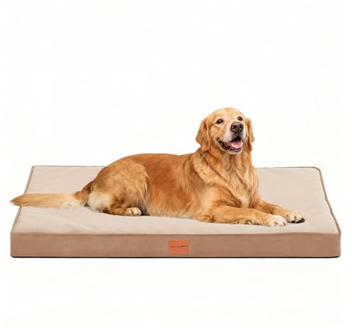 WAVVE Stor hundkorg, ortopedisk och avtagbar hundkudde, tvättbar hundsäng, halkfri botten hundmadrass, 112 x 81 x 7,6 cm, brun
