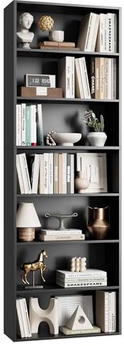 FACBOTALL 82 Tall Bookshelf, 7-Tier Open Shelves Bookcase, Freestanding Display Storage Shelves, Tall Bookcase Home Decor Furniture for Home Office, Living Room, Bedroom, Black
