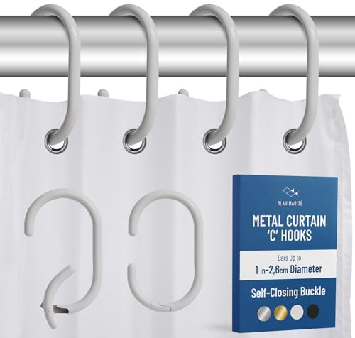 Blau Marité 12 C-Formade Metallkrokar för Duschdraperi, Dekorativa Rostbeständiga Duschringar, Passar Duschstänger med Diameter upp till 2,6 cm - Vit
