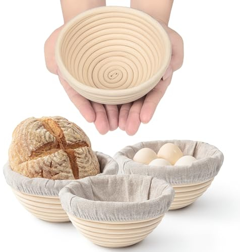 Confezione da 4 cestini per la lievitazione del pane – Mini Banneton da 12,7 cm per ciotole per pane e pagnotte fatte a mano – perfetti per la cottura a lievito naturale, test in piccoli lotti, rattan