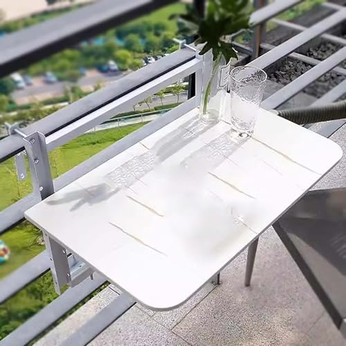 FAXJRU Mesa Colgante De Balcón, Plegable Colgante con Barandilla De Jardín, De Terraza, Folding Table Multifuncional para Desayunar Ajustable, Color de la Madera(White,120 * 35cm/47.2 * 13.8in)