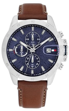Tommy Hilfiger Uhr Mit Zwei Zeitzonenfür Herren mit Braunes Lederarmband - 1792195