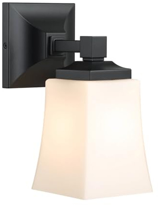 XiNBEi Svart Vägglampa, Vintage Industriell Skåpslampa med Vit Glas Inomhus Badrumslampa för Sovrum Gang Kök Vardagsrum Loft Bar NL-W240-MB
