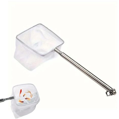 KIRZAX Mini épuisette pour Aquarium avec Manche Extensible en Acier Inoxydable,Épuisette carrée pour Aquarium avec Manche Télescopique,pour Aquariums & Petits bassins
