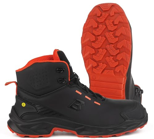 BWOLF Falcon HI S3S Chaussures de travail pour homme en cuir lisse noir avec embout en aluminium, semelle intermédiaire en Kevlar Protection ESD, Noir , 42 EU