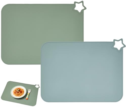 ABOHU Sets de Table en Silicone pour Enfant (2 Pièces), Vert Bleu, Nettoyage Facile, Idéal Bébé Chaise Haute, Restaurant, Voyage