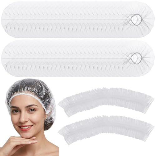 200 gorros de ducha desechables, gruesos e impermeables, para mujeres y hombres, viajes, spa, hotel, uso doméstico, salón de belleza, gorro de ducha de plástico elástico multiusos