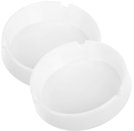 Operitacx Cenicero y Fácil Limpieza de Plástico Blanco Irrompible Redondo de 2 Piezas Gran Capacidad para Uso en Exteriores y Hogar