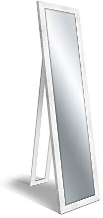Lupia - Specchio da Terra Moderno BOSTON SHABBY WHITE FLOOR MIRROR 40x160cm, Cornice Legno Ecologico, Regolabile con Cavalletto o Appendibile, Vetro Cristallo Riflettente, Bianco, Legno