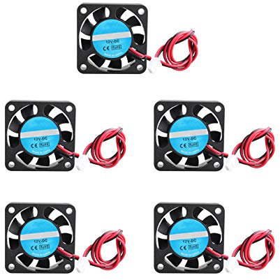 Jopto Lot de 5 mini ventilateurs de refroidissement silencieux pour imprimante 3D 12 V CC 40 x 40 x 10 mm avec câble de 28 cm pour imprimante 3D Hotend Makerbot MK7 MK8 Puce CPU Arduino