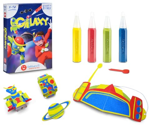 Sabbiarelli Sand-it For Fun – Kit Galaxy 5+ | Kit de Sand Art 100% Made in Italy con Arena de Colores, Dibujos Adhesivos y Accesorios | Crea tus Objetos Espaciales | Regalo Niños 5-12 años