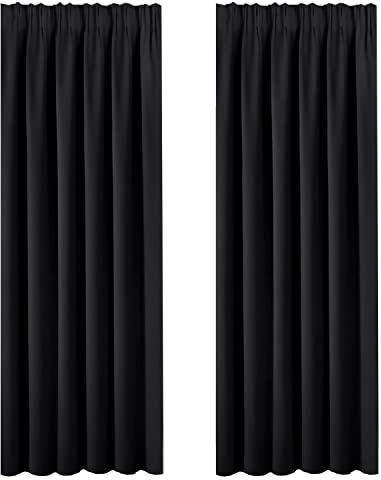 BellaHills Blackout Curtains Draperies - Light Block Room Darkening Curtain Draperies for Privacy Protected Pencil Pleat Window Treatment for Energy Saving, 2 Panels, Width 90 by Drop 90 inch, Black