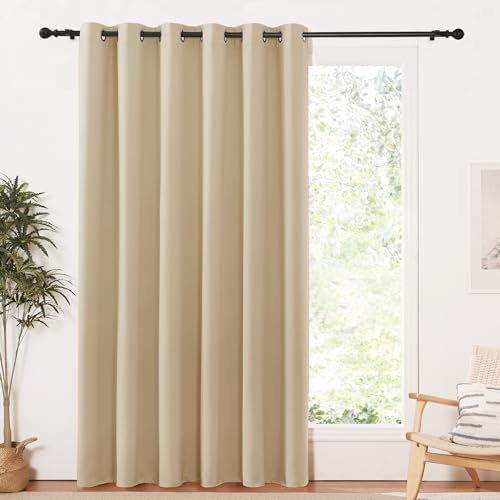 PONY DANCE Blackout Curtain with Eyelets - Window Decoration Curtains Draperies Thermal Insulated Solar Energy Barrier Width 200 x Height 210 cm, Yellow Beige, Pack of 1