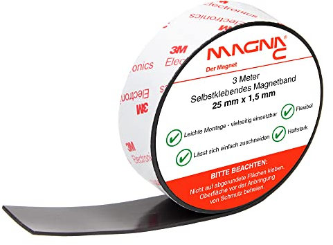 Magna-C® Magnetband selbstklebend | haftstarker Magnetstreifen zum Zuschneiden | 3m x 25mm x 1,5mm | Ideal für Schule, Arbeit und Werkstatt