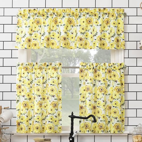 No. 918 Sunbeam - Juego de Cortinas semitransparentes con Dobladillo para Barra de Cocina, 137 x 61 cm, 3 Piezas, Color Amarillo