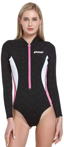 Cressi Women's Termico Lady 2mm One-Piece Swimsuit Long Sleeves Woman in High Stretch Neoprene, Black/Pink/White, XXL