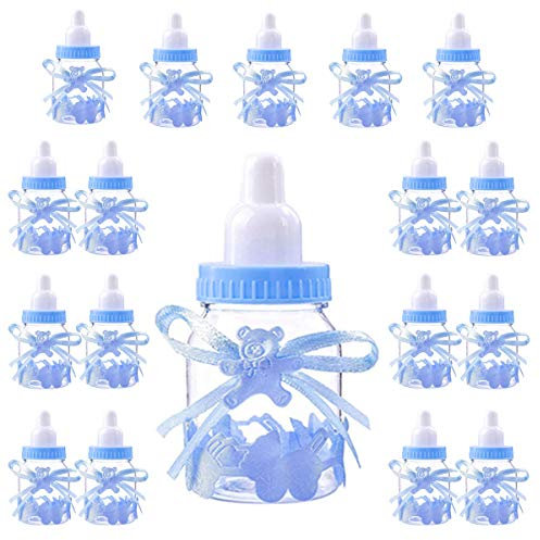 Jonami Boy Baby Shower Party Favours Decoration Set, 18 Blue Feeding Bottle Sweets Favour Box for Newborn Baptism Mother to Be (4cm*4cm*9cm) -18Pcs-