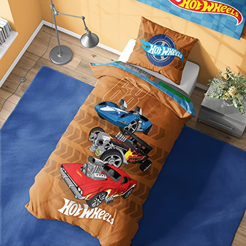 Hot Wheels Single Duvet Cover - Dino City Design - Official Reversible Bedding Set with Pillowcase - Polycotton - Ideal For Car Mad Kids