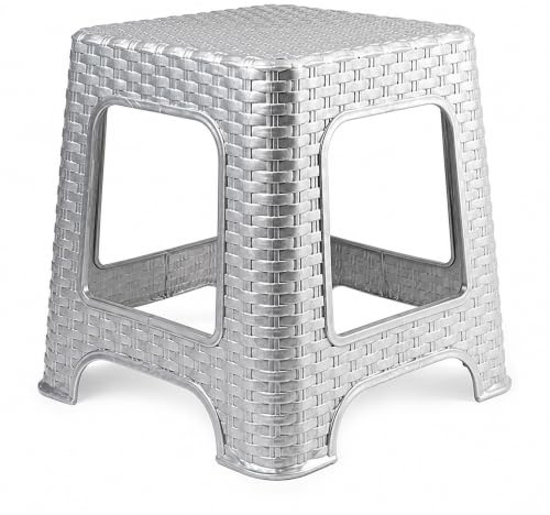 Step Stool Lightweight Strong Compact Non-slip Multi-purpose Easy Carrying Stool for Kids & Adults, Work in Kitchen Garden Bathroom Indoor or Outdoor Use (Rattan Silver Stool) (D2)