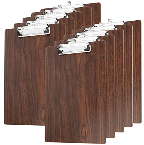SEUNMUK 10 Stück A4 Holz Klemmbretter, Hartfaser-Klemmbrett mit Loch zum Aufhängen und Metallcliphalter für Papier, Dokument und Menü