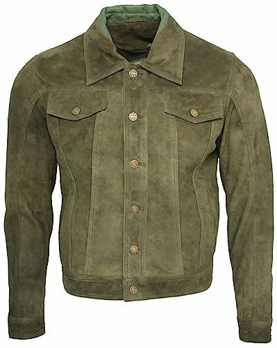 Herr lastbilsförare vardaglig get mocka läder skjorta jeansjacka, gRÖN, 5XL