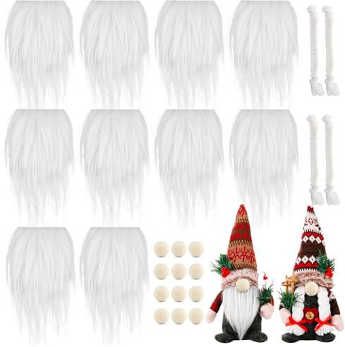 BOFUNX 12pcs Barba da Gnomo Treccia da Barba Nana Finta da Gnomo Fai da Te con Perline in Legno Naturale 1,5 cm per Natale Artigianato Fatta a Mano Festa Regalo