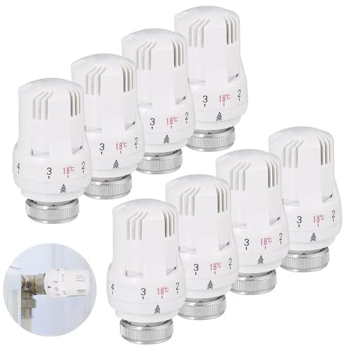8Pcs Testa Termostatica,Valvole Termostatiche per Termosifoni,M 30 x 1,5 Valvola per Radiatore con Posizione Zero,Smart Valvola del Radiatore,Termostato per Ufficio Casa con Funzioni di Regolazione