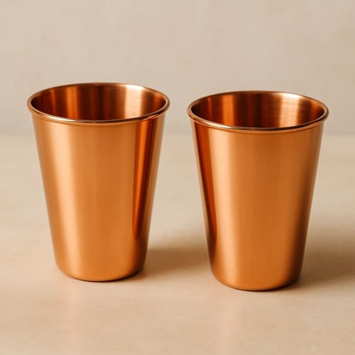 2activelife Set of 2 Copper Tumbler | 350 ml / 11.8 Oz 100% Pure Copper Plain Glasses | Ayurvedic Health Benefits Medicine Cups | Drinking Water Tumblers 2 Pieces | Premium Quality Copper Cup