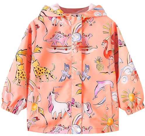 JinBei Vattentät Kappa Barn med Huva Softshell-Regnjacka Lätt Barn Sport Vindtäta Kappor Utomhus Med Mjukt Foder Pojkar Flickor Kläder 2-10 År, Rosenröd, 7-8 �r