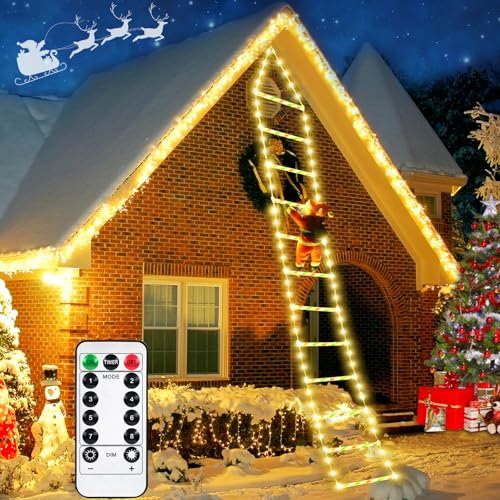 RDDAIPE Escalera Led de Papá Noel, 3M Led Escalera con Papá Noel con 8 Mode, Temporizador, Función de Memoria, Guirnalda Luces de Navidad, Luz de Navidad para Decoración Interior, Exterior,Arbol,Casa