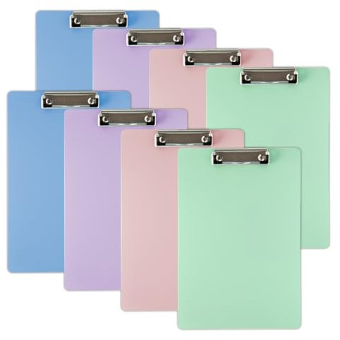 Sixfolo A4 Porte Bloc Colorés 8 Pièces Porte Document A4 avec Clip Planchettes à Pince en Plastique 4 Couleur Planche a Clip a4 avec Trou de Suspension pour Bureau école (31x21 cm)