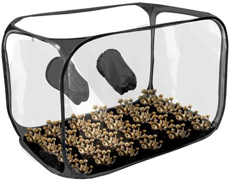 Qkbuza Black PVC - Kit de culture de champignons portable - Boîte à air pour mycologie champignon - Grande boîte à air d'allaitement - Mycologie - Capot de fumée - 91 x 59 x 58 cm