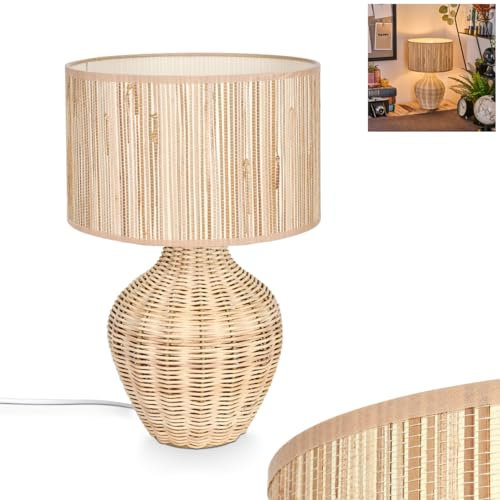 HOFSTEIN Halarna Table Lamp Rattan Wicker Seagrass Natural Beige Retro Vintage Light with Switch on Cable E27 Living Room Bedroom Dining Room Hallway Office