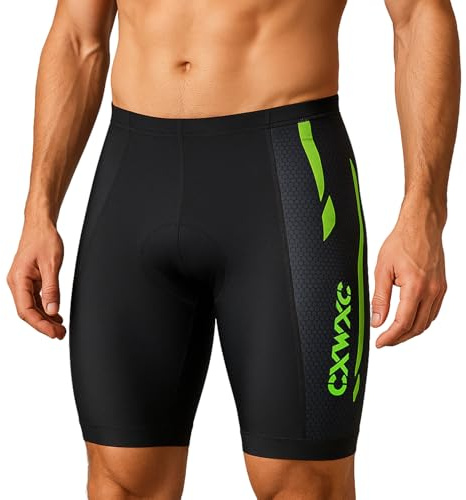 CXWXC Culote Ciclista Hombre con Acolchado Grueso de Silicona, Culote Ciclismo Hombre, Transpirables, de Secado rápido, Resistentes a los Golpes (FR/ES, Letras, L, Regular, Corto, Verde)