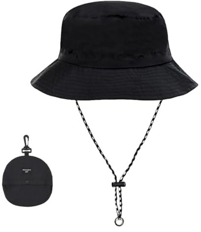 Meleager Fischerhüte Schwarz, Sonnenhut Faltbar, Anglerhut, Wasserdichter Regenhut, 1 Stück Fischerhut mit Kordelzug(54CM-60CM), Bucket Hat, Tragbar Sonnenschutz Kopf Damen und Herren