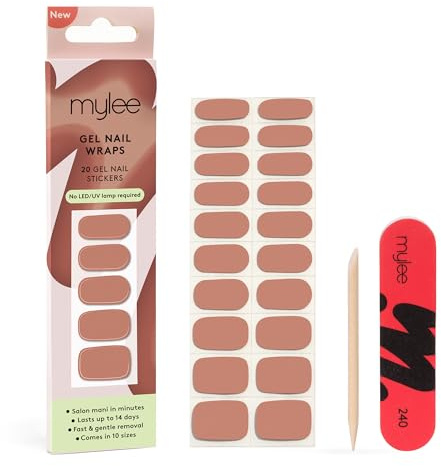 Mylee Gel Nail Wraps – 10 Pre-Cured Gel Stickers for Instant Mani – No Lamp Needed, Chip-Resistant, Glossy Finish, Lasts Up to 14 Days – Easy to Apply, Vegan & Cruelty-Free (0035 - Naturally Darling)