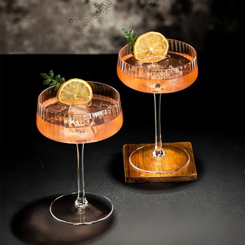 DAJASD Espresso Martini Gläser, 2 Stück Cocktailgläser Set, 250 ml Martinigläser, Champagnerschalen Langer Stiel für Champagner Espresso Martini Cosmopolitan Für Party Festival Bar Geschenk