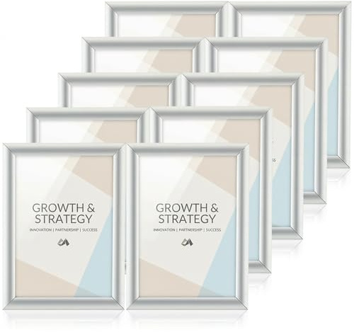 10 Pack A4 Snap Frame Clip Frame, Front-Opening Picture Frames, 25mm Anodised Aluminium Poster Holder for Wall Mount – Ideal for Certificates, Posters, Menus & Signs, Silver