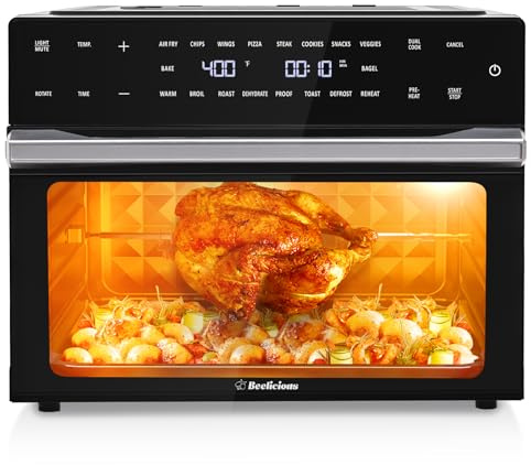 Beelicious 32QT Extra Large Air Fryer, 19-In-1 Air Fryer Toaster Oven Combo with Rotisserie and Dehydrator, Digital Convection Oven Countertop Airfryer Fit 13 Pizza, 6 Accessories, 1800w, Black