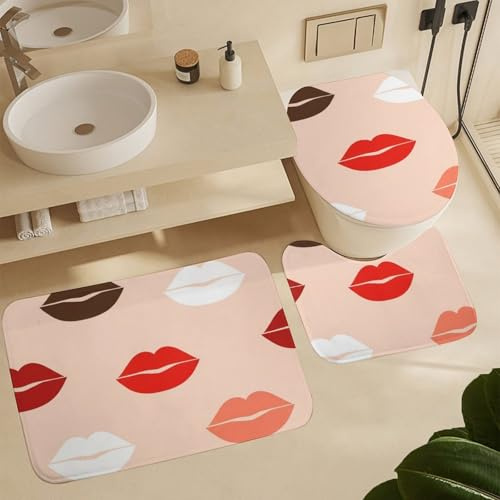 Juego De 3 Alfombrillas De Baño Labios Coloridos De San Valentín Juego De Alfombrillas De Baño Lavable Cómoda Alfombras De Cama, para Bathroom, Cocina, Dormitorio