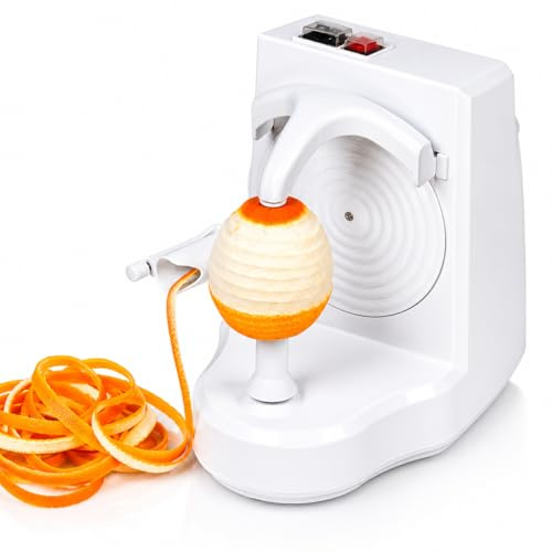 Robito Electric Orange Peeler Automatic Fruit and Vegetable Peeler Machine, Peels Apples, Potatoes, Citrus, Stainless Steel Blade, Compact White (White)
