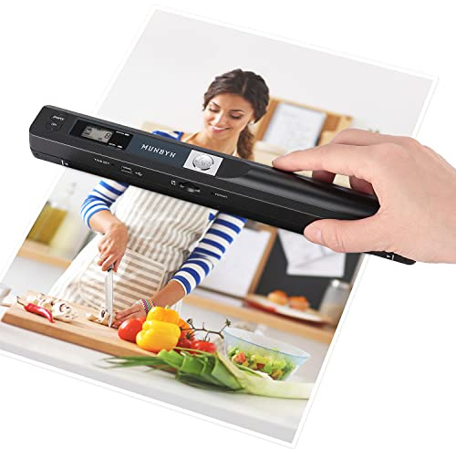 MUNBYN Portable Scanner, 900 DPI Photo Scanner for A4 Documents & Pictures, Wand Reader with 16G SD Card, Flat Scanning, USB Transfer to PC/Laptop, No Driver Required (Black)