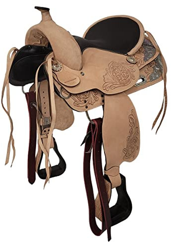 A&M Reitsport Selle western Kansas en cuir de buffle Eco - Arceau de tête amovible - Taille : 17